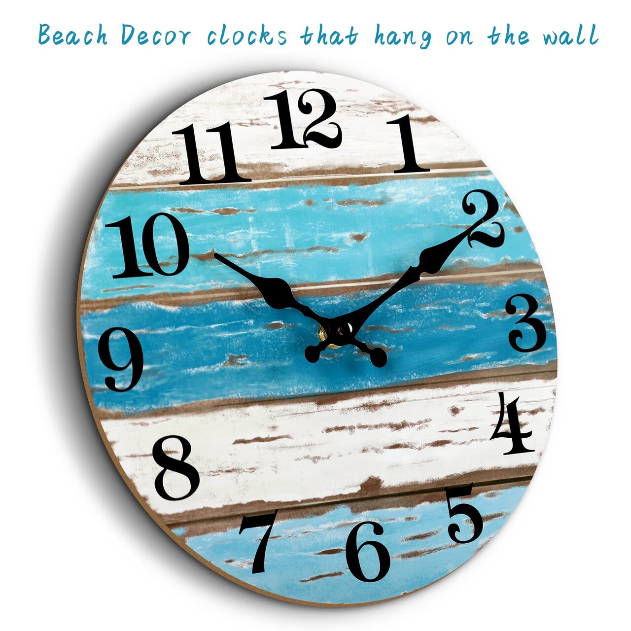 Blue Wall Clocks Battery Operated Silent Non-Ticking, Vintage Round Rustic Coastal Nautical Clock Decorative for Home Kitchen Living Room Office Bathroom Bedroom(10 Inch)